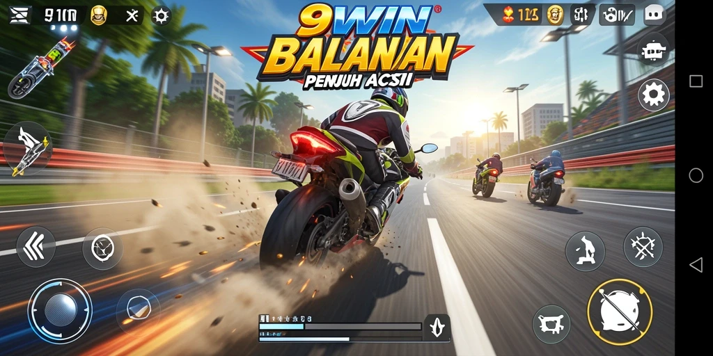 Screenshot gameplay 9WIN menampilkan balapan motor yang seru.
