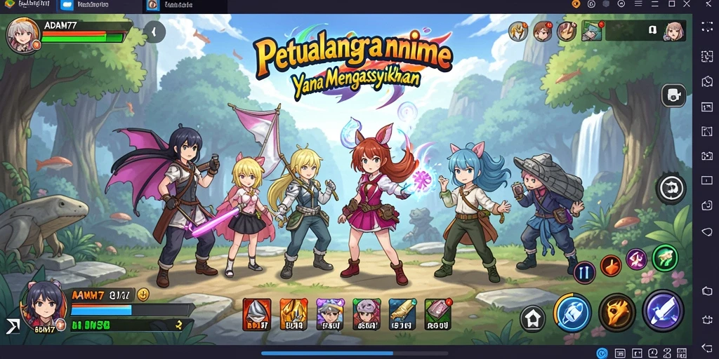 Screenshot gameplay ADAM77 menampilkan pertarungan karakter Anime yang seru.