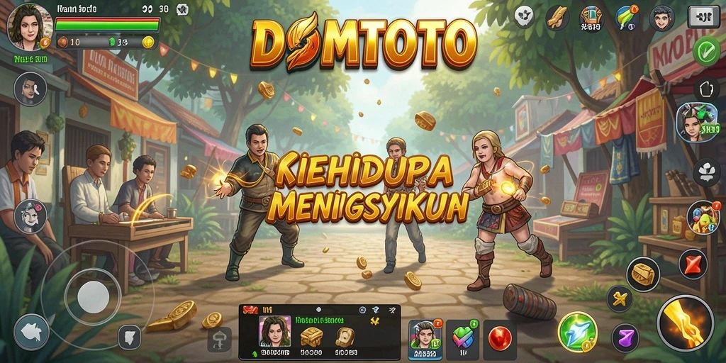 Screenshot DOMTOTO menunjukkan gameplay simulasi yang mengasyikkan dan interaksi pemain.