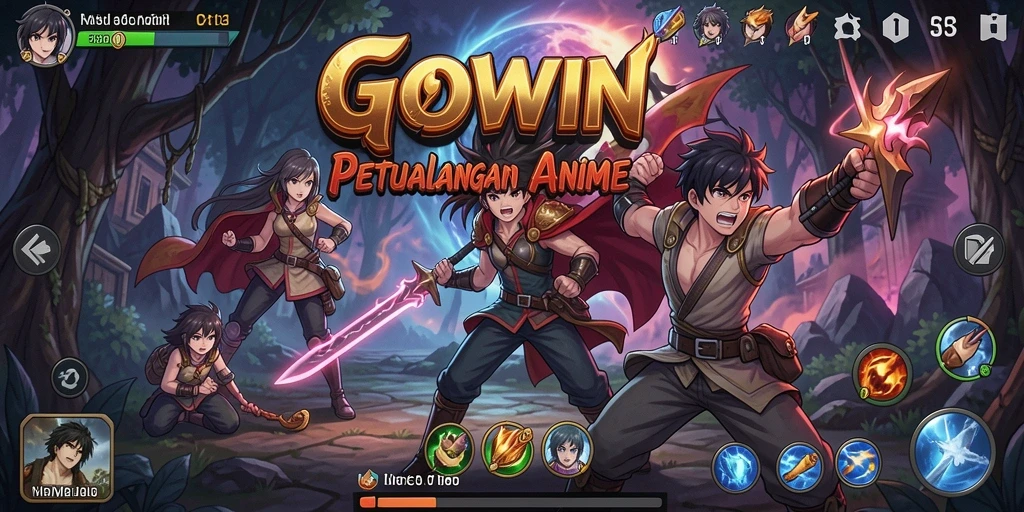 Tangkapan layar GOWIN menampilkan aksi seru dan karakter Anime.