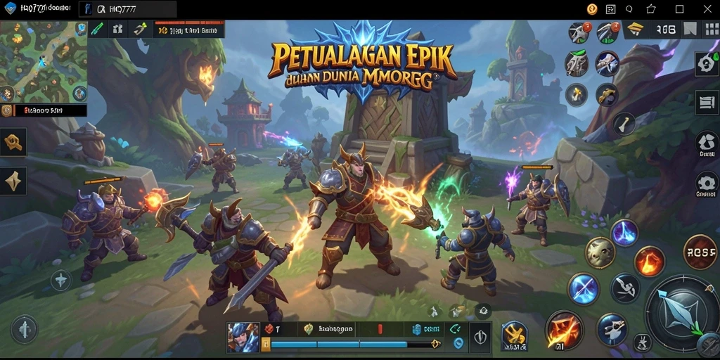 Screenshot gameplay HQ777 yang menunjukkan pertarungan epik dalam dunia MMORPG.