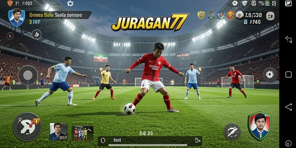 Tampilan gameplay seru di JURAGAN77 dengan aksi lapangan yang mendebarkan.