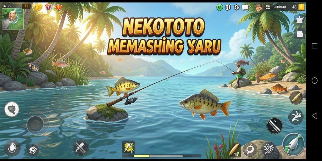 Tampilan gameplay <strong>NEKOTOTO</strong> yang menarik saat menangkap ikan.
