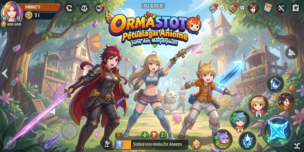 Tampilan gameplay seru di dunia anime yang penuh warna.