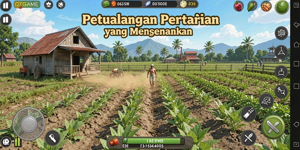 Screenshot menunjukkan aktivitas seru dalam bertani di QTGAME.