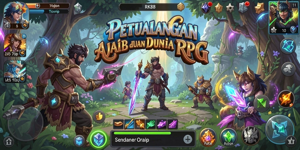 Tampilan gameplay menakjubkan dari RK88 dalam suasana RPG.