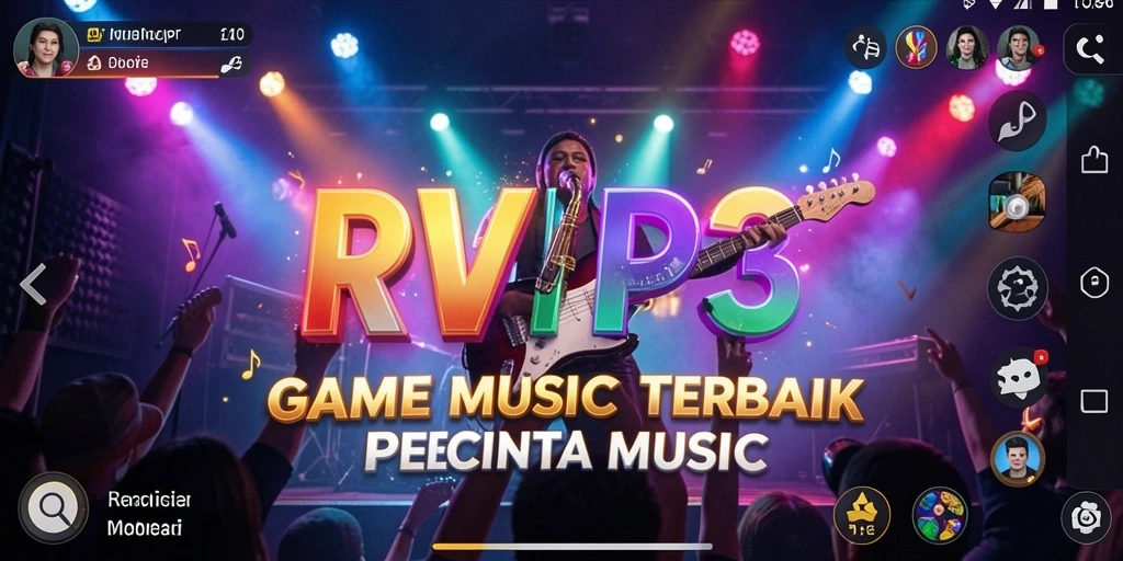 Tampilan gameplay RVIP3 yang menampilkan berbagai tantangan musik.