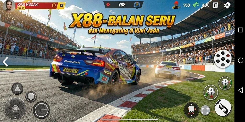 Screenshot gameplay <strong>X88</strong> menunjukkan aksi balapan seru dan grafis yang mengesankan.
